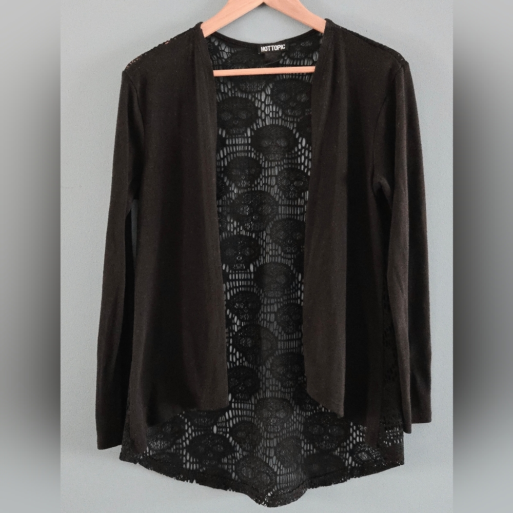 Hot Topic Black Skull Lace Cardigan Sweater Medium